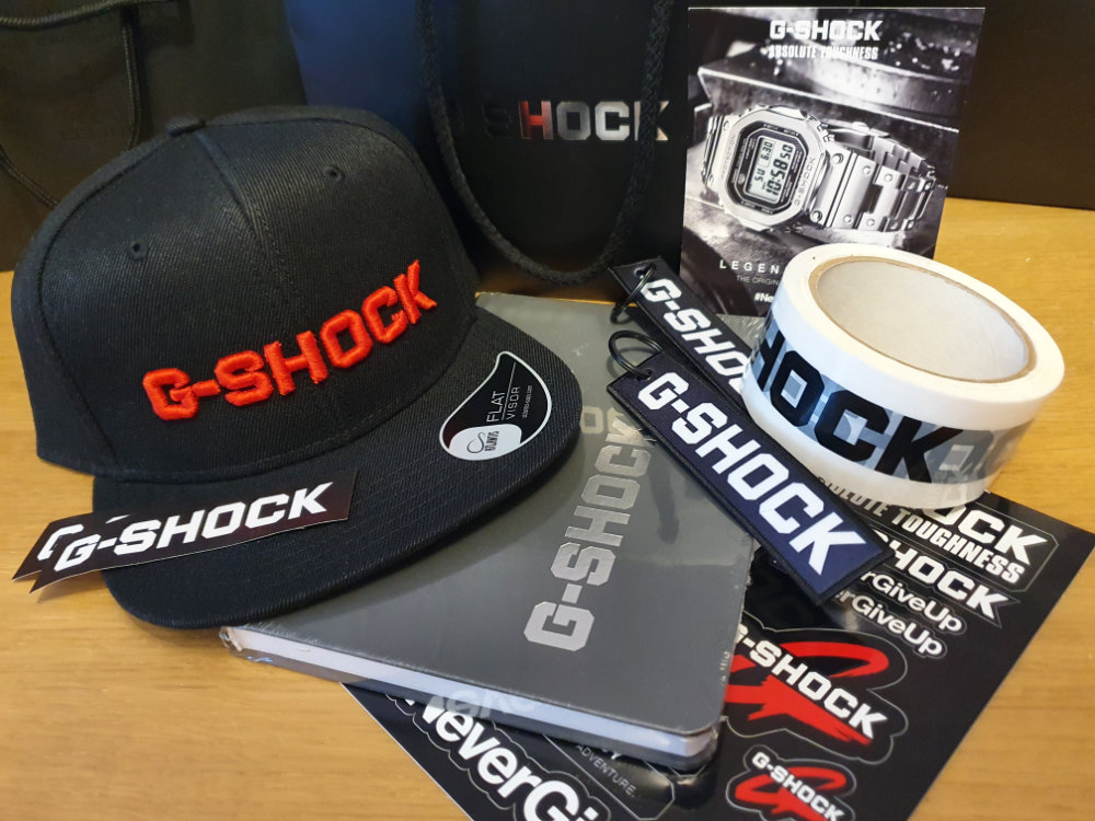 G-Shockeristeille oli ständillä varattuna rouheat G-Shock tarvikepaketit.